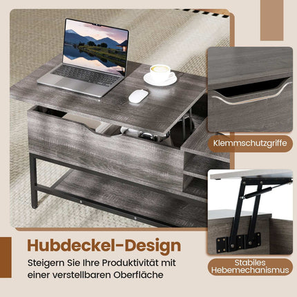 Lift-Top Coffee Table with Storage, Adjustable Height, Gray