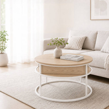 Lift-Top Coffee Table with Storage, White-Beige