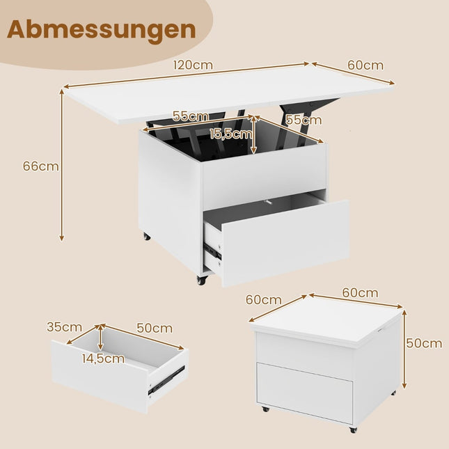 Lift-Top Coffee Table with Storage, White, Mobile