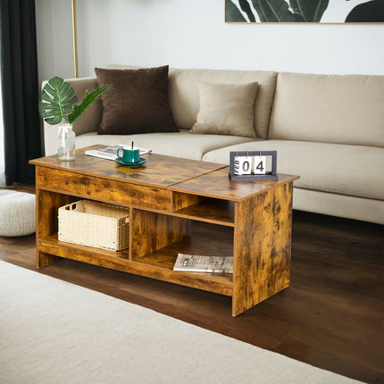 Lift-Top Coffee Table with Storage and Shelves