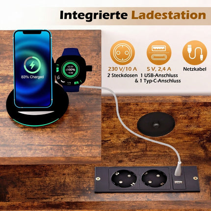 Lift-Top Side Table with Charging Station and Storage