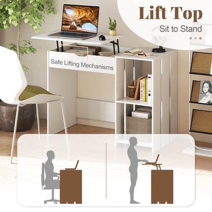 Lift-Top Sit-Stand Computer Desk, 100 x 49 cm, White