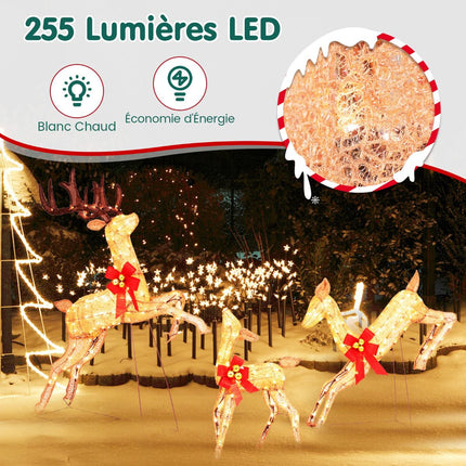 Lighted Christmas Reindeer Set, 3-Piece, 255 Warm Lights