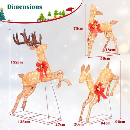 Lighted Christmas Reindeer Set, 3-Piece, 255 Warm Lights