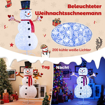 Lighted Christmas Snowman 6ft, 200 Cool White LEDs