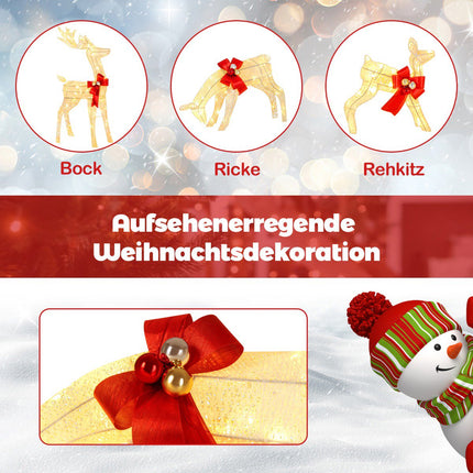 Lighted Reindeer Family Set, 3-Piece, 230 LED, Timer