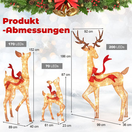 Lighted Reindeer Family Set, 3-Piece, 440 Warm White LEDs