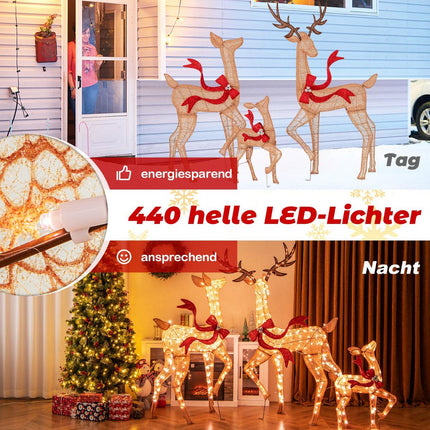 Lighted Reindeer Family Set, 3-Piece, 440 Warm White LEDs