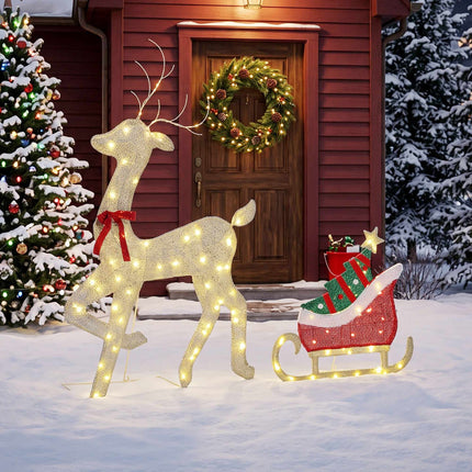 Lighted Reindeer & Sleigh Outdoor Christmas Decor, 95 LEDs