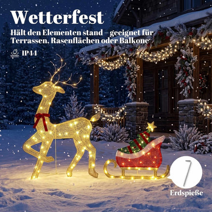 Lighted Reindeer & Sleigh Outdoor Christmas Decor, 95 LEDs