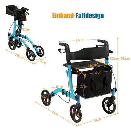 Lightweight Foldable Rollator, Adjustable Height, Blue