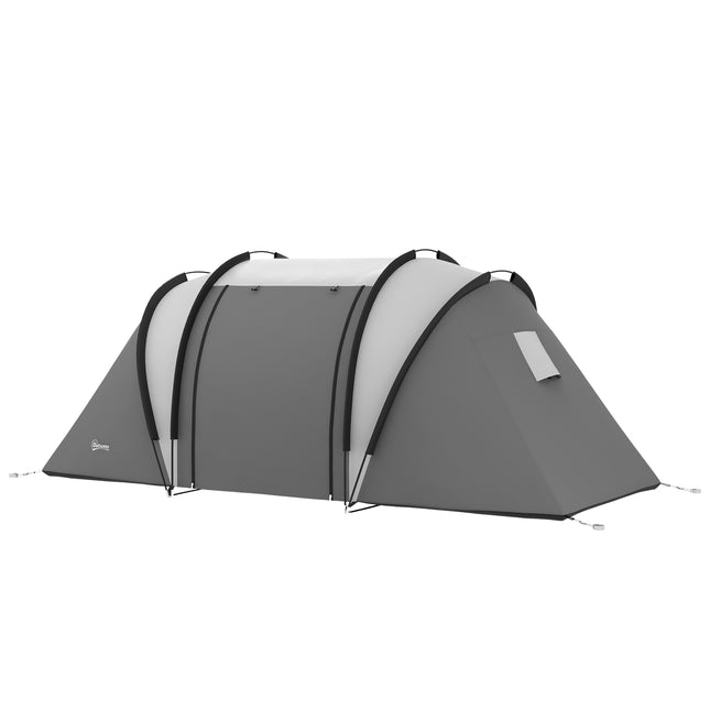 Kampeertent voor 4-5 personen, lichtgewicht, waterafstotende familietent met 3 kamer zijdeurramen, tent met 3000 mm waterkolom, tunneltent, koepeltent voor kamperen, reizen, tuin