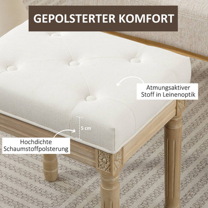 Linen Ottoman Bench, Padded Seat, Wood Legs, 42x32x46.5 cm, Beige