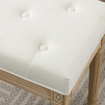 Linen Ottoman Bench, Padded Seat, Wood Legs, 42x32x46.5 cm, Beige