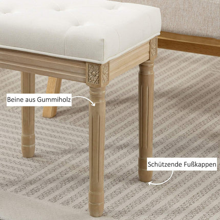 Linen Ottoman Bench, Padded Seat, Wood Legs, 42x32x46.5 cm, Beige