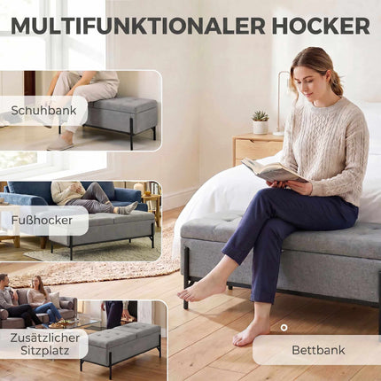 Linen Storage Bench with Dual Compartments, 117 x 50 x 44 cm