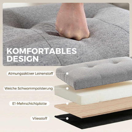 Linen Storage Bench with Dual Compartments, 117 x 50 x 44 cm