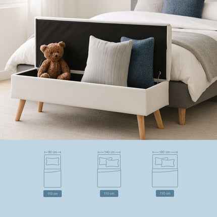 Linen Storage Bench with Wooden Legs – Upholstered Seat
