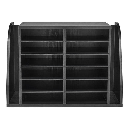 Literature Organizer, 12 Compartments, Side File Slots, Black