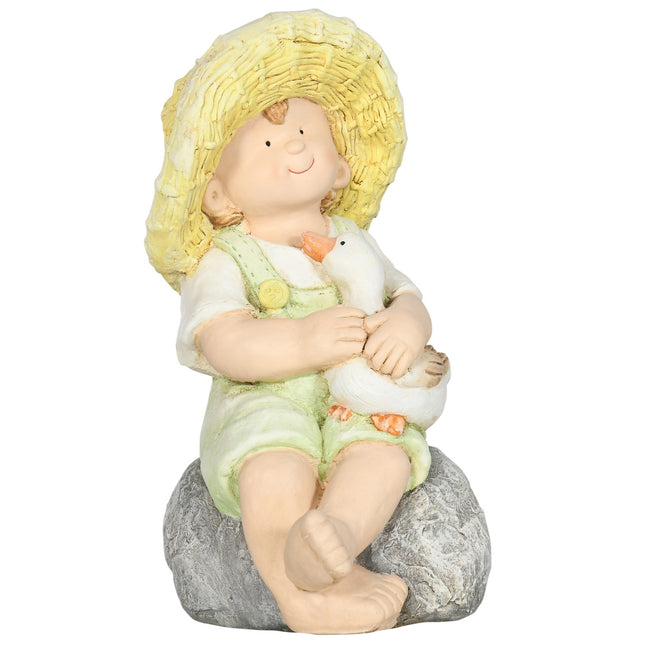 Kleine Jongen Met Strohoed 43Cm Weerbestendig Tuinbeeld Buitenornament Tuindecoratie Sculptuur Voor Woondecoratie