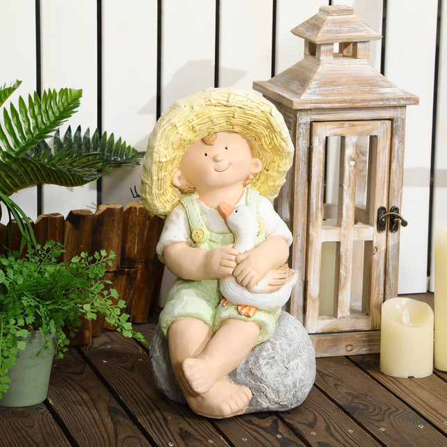 Kleine Jongen Met Strohoed 43Cm Weerbestendig Tuinbeeld Buitenornament Tuindecoratie Sculptuur Voor Woondecoratie