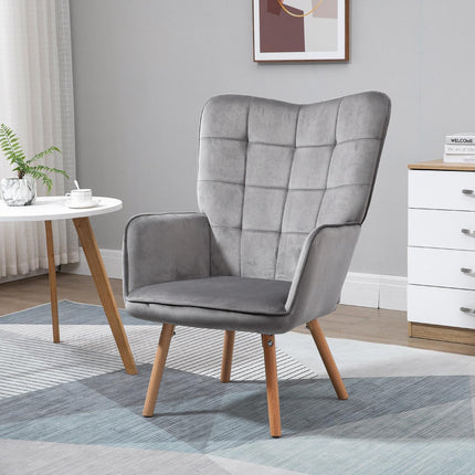 Dining chair in gray velvet with armrests - beech wood