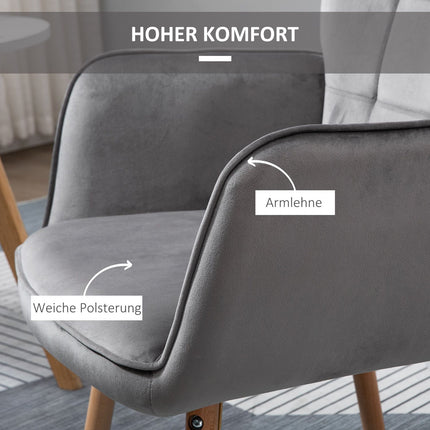 Dining chair in gray velvet with armrests - beech wood