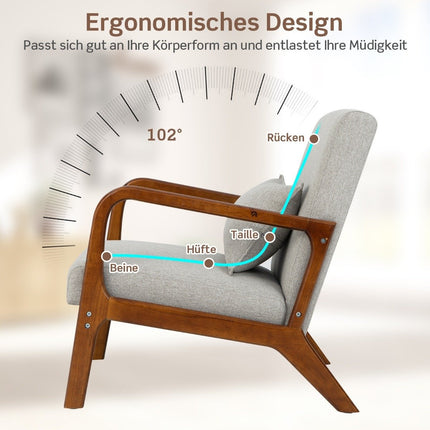 Living Room Lounge Chair, Padded, Wood Arms, 65x79x77 cm, Gray