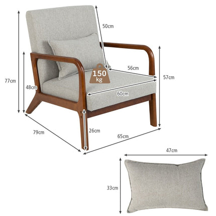 Living Room Lounge Chair, Padded, Wood Arms, 65x79x77 cm, Gray