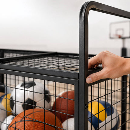 Lockable Black Metal Ball Cart with Wheels