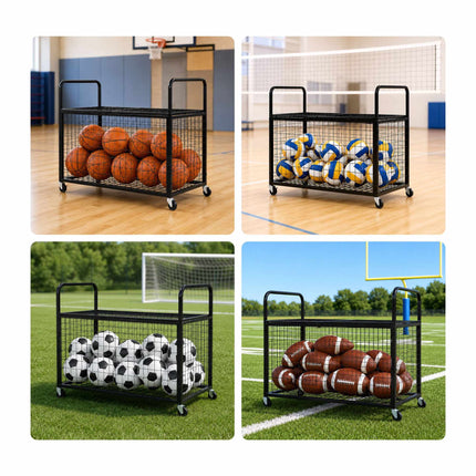 Lockable Black Metal Ball Cart with Wheels