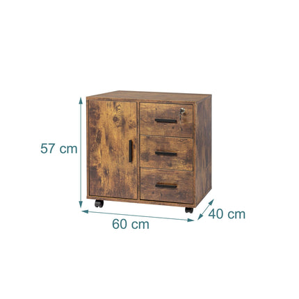 Lockable Desk Trolley with 3 Drawers & 2 Compartments