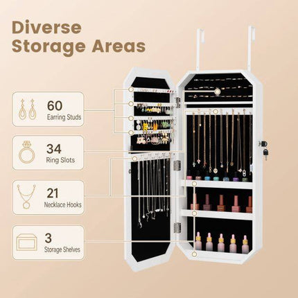 Lockable Full-Length Mirror Jewelry Cabinet with Storage