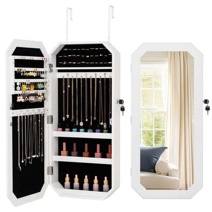 Lockable Full-Length Mirror Jewelry Cabinet with Storage