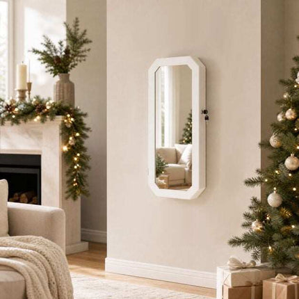 Lockable Full-Length Mirror Jewelry Cabinet with Storage