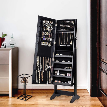 Lockable Jewelry Armoire with Full-Length Mirror, Black