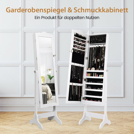 Lockable Jewelry Cabinet Standing Design with Adjustable Angle with Full Length Mirror 45 x 37 x 160 cm White