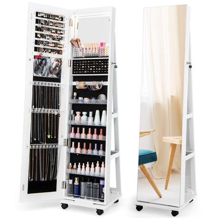 Lockable Jewelry Cabinet with Mirror & Adjustable Shelves