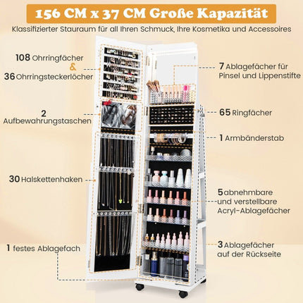 Lockable Jewelry Cabinet with Mirror & Adjustable Shelves