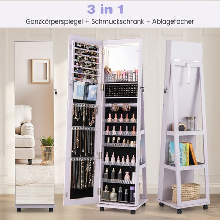 Lockable Jewelry Cabinet with Mirror, Adjustable Shelves, LED