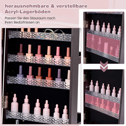 Lockable Jewelry Cabinet with Mirror, LED, Adjustable Shelves
