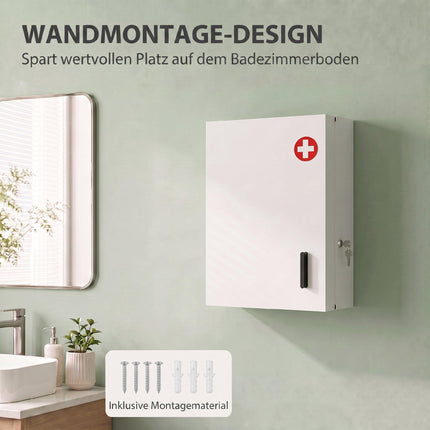 Lockable Medicine Cabinet, 6 Shelves, Steel, Wall-Mounted