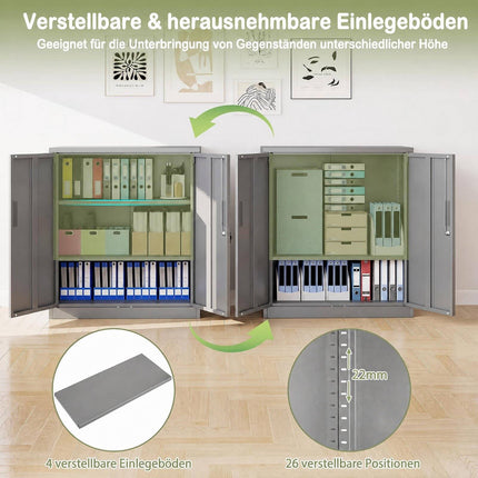 Lockable Metal Filing Cabinet, Grey, 2 Adjustable Shelves