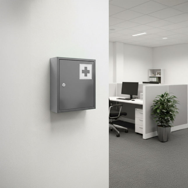 Lockable Metal Medicine Cabinet with 3 Shelves
