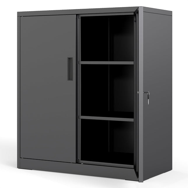 Lockable Metal Storage Cabinet, Adjustable Shelves, Black