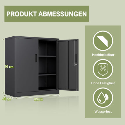 Lockable Metal Storage Cabinet, Adjustable Shelves, Black
