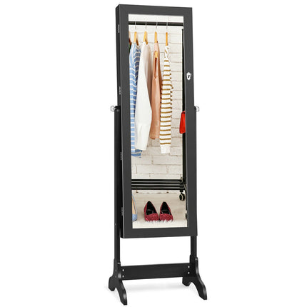 Lockable Mirrored Jewelry Cabinet, Full-Length Mirror, Black