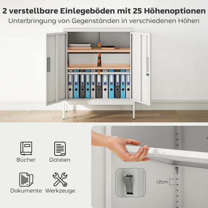 Lockable Steel Cabinet, 2 Doors, Adjustable Shelves, White