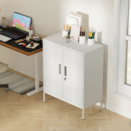 Lockable Steel Cabinet, 2 Doors, Adjustable Shelves, White