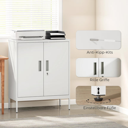 Lockable Steel Cabinet, 2 Doors, Adjustable Shelves, White